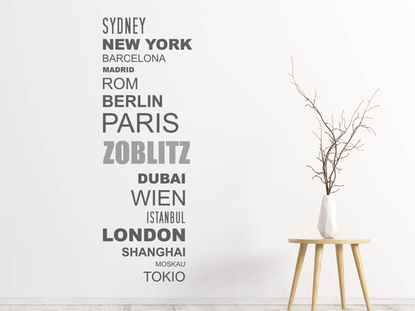 Wandtattoo Zoblitz mit Weltstädten