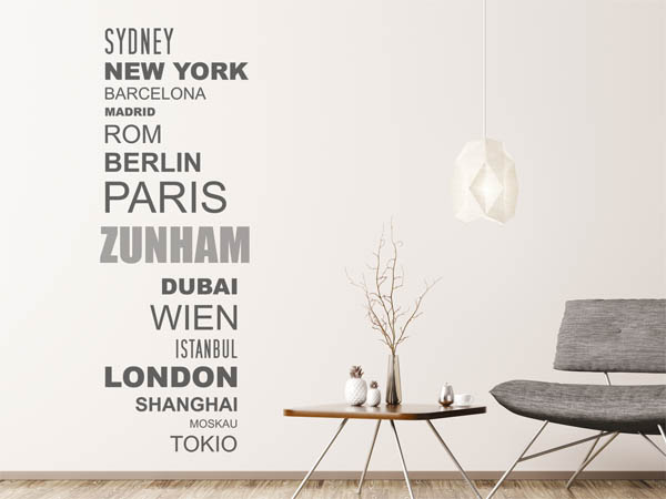 Wandtattoo Zunham mit Weltstädten
