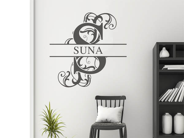 Wandtattoo verschnörkelter Buchstabe S mit Suna